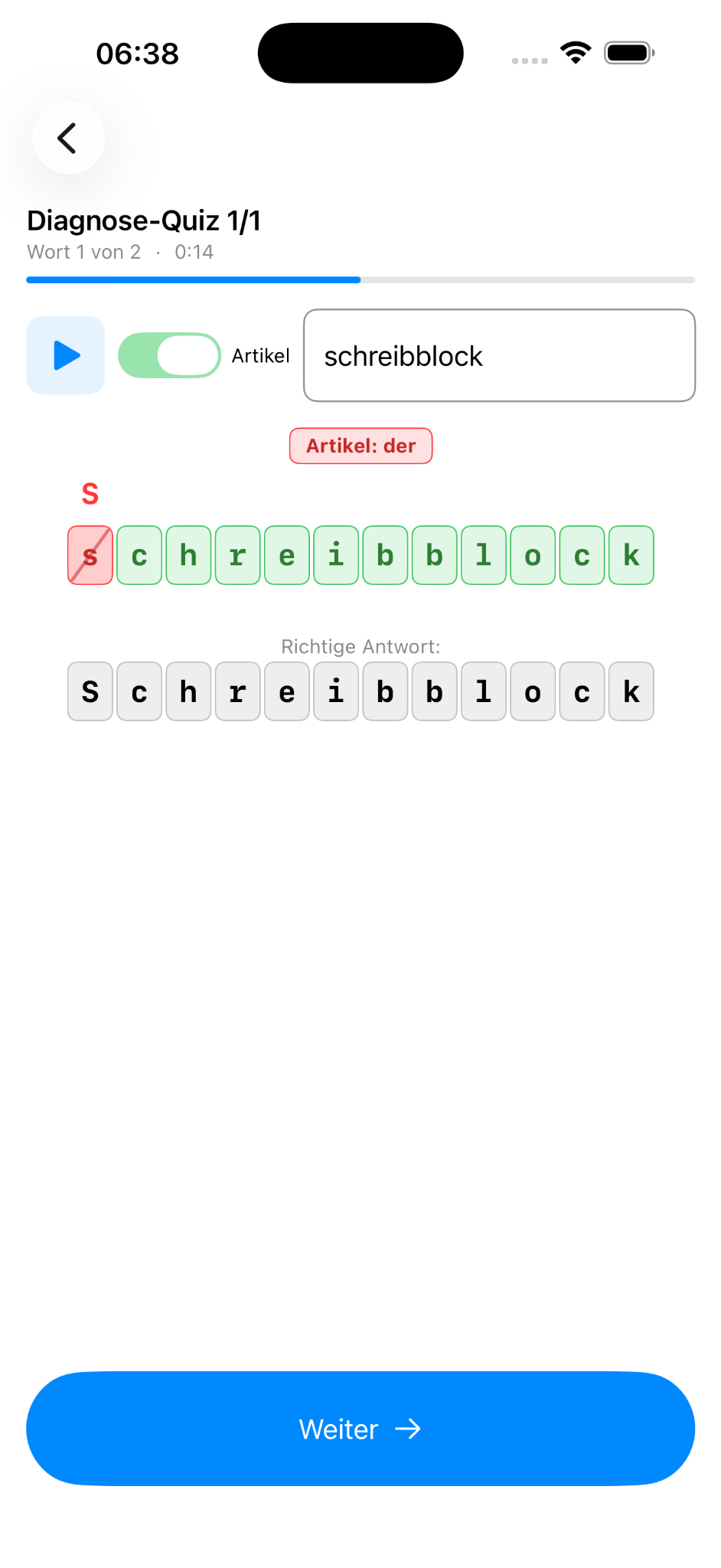 Schreibmama Quiz Screen